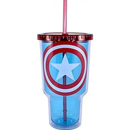SILVER BUFFALO 32 oz Captain America - Shield Jumbo Cold Cup with Lid & Straw SI570311